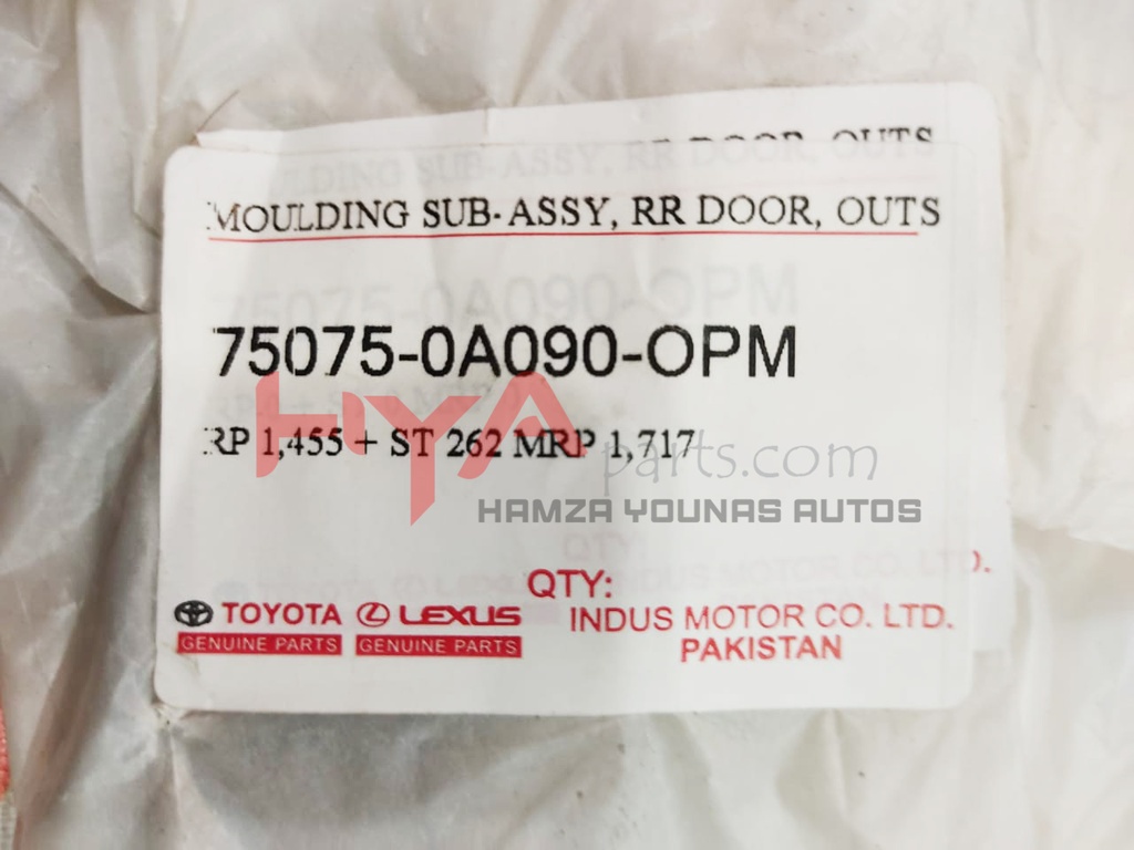 MOULDING SUB-ASSY, RR DOOR, OUTS UPR RH 