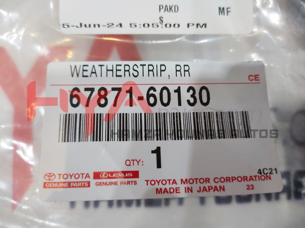 WEATHERSTRIP, REAR DOOR, RH